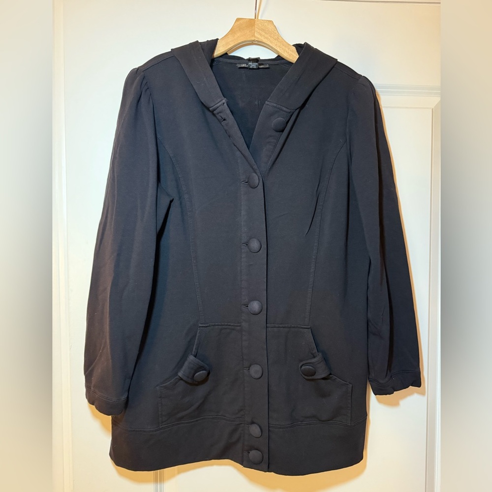 INC Women's Black Hooded Sweater with Shoulder Pads Size XL
